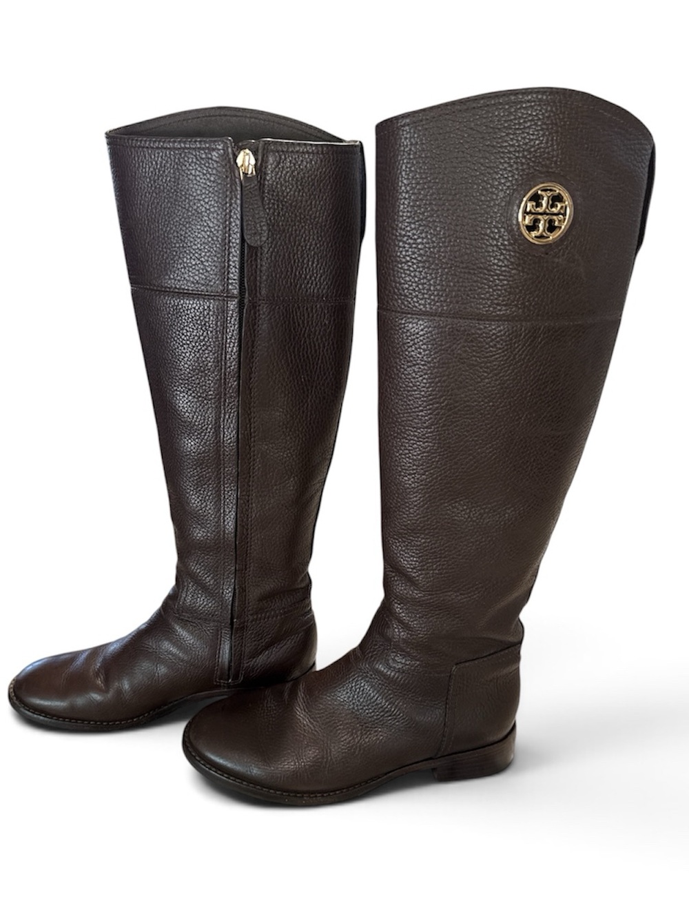 Tory Burch Junction Riding Boot in Brown Pebbled Leather Size 6 in EUC